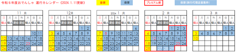 令和5年度おでんしゃ　運行カレンダー