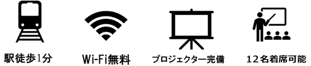 駅徒歩1分！Wi-Fi無料！プロジェクター完備！12名着席可能！
